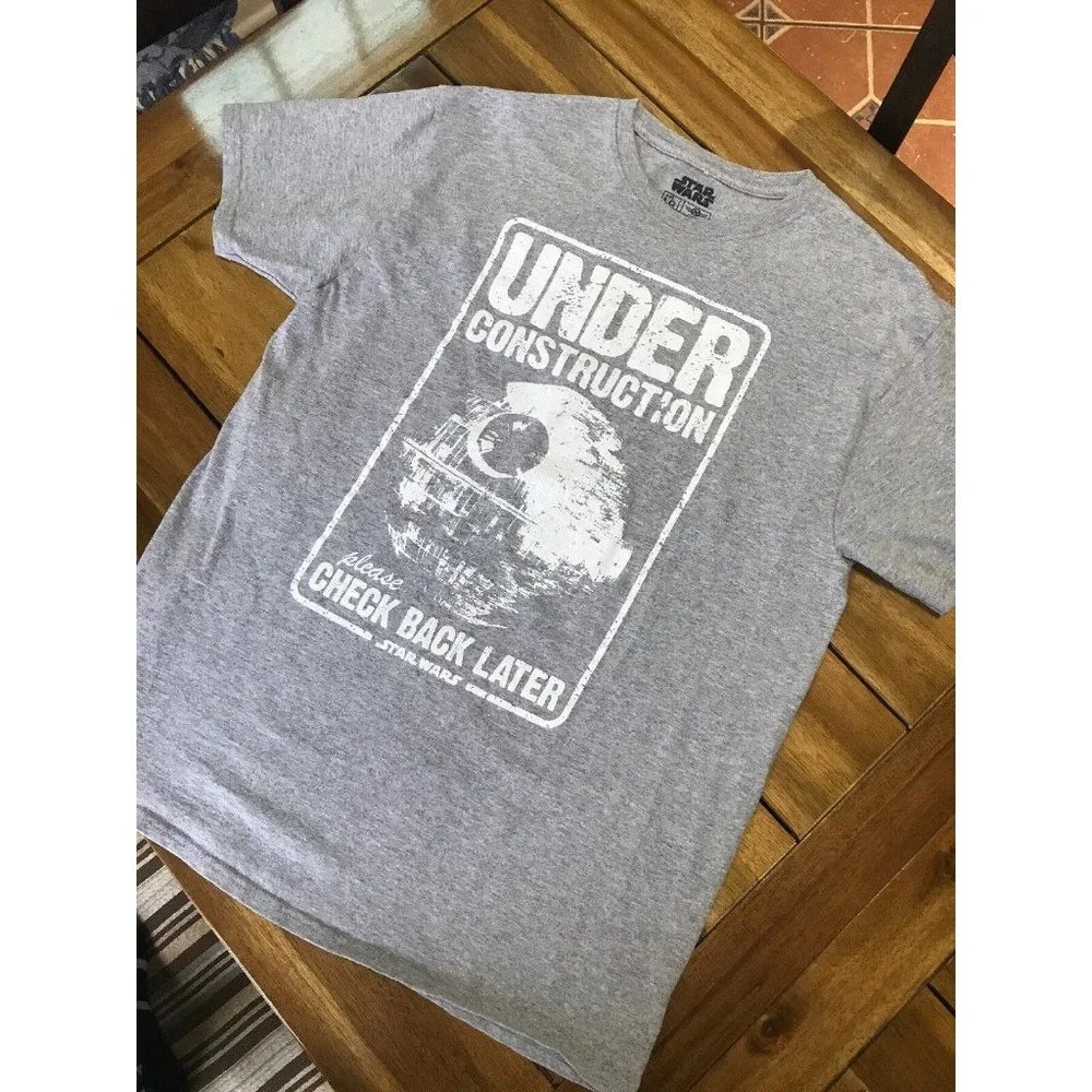 STAR WARS DEATH STAR UNDER CONSTRUCTION T-SHIRT MEN'S SIZE L DISTRESSED - Picture 2 of 6